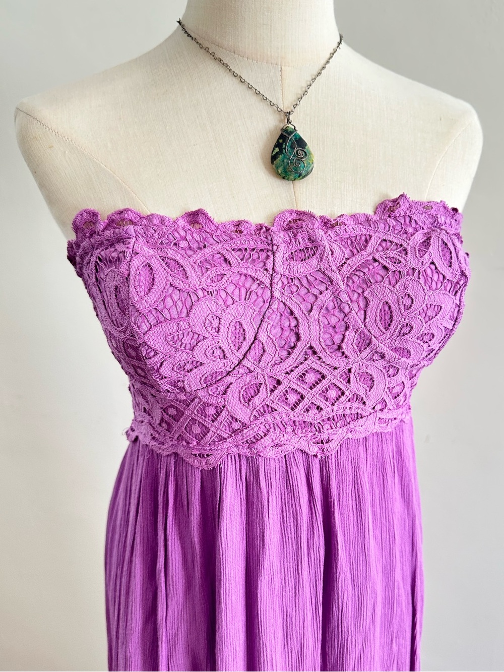 Free People Lavender Strapless Crochet Bodice Maxi Dress Boho NWT Large - Picture 2 of 5